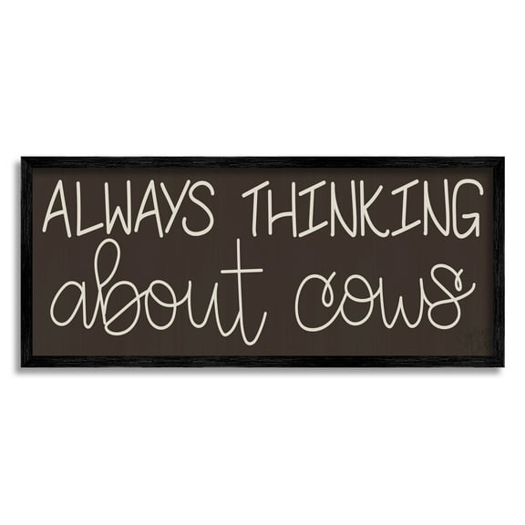 Stupell Industries Thinking About Cows Always Phrase Farm Animal Landscape Painting Black Framed Art Print Wall Art, 10 x 24