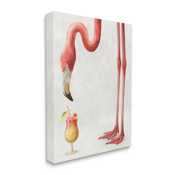 Stupell Industries Thirsty Pink Flamingo Mai Tai Tropical Cocktail Animals & Insects Painting Gallery Wrapped Canvas Art Print Wall Art, 30 x 40