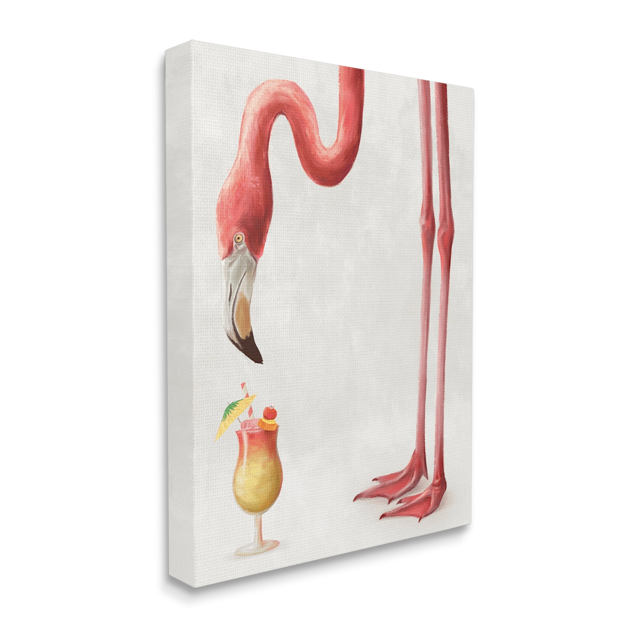 Stupell Industries Thirsty Pink Flamingo Mai Tai Tropical Cocktail Animals & Insects Painting Gallery Wrapped Canvas Art Print Wall Art, 36 x 48