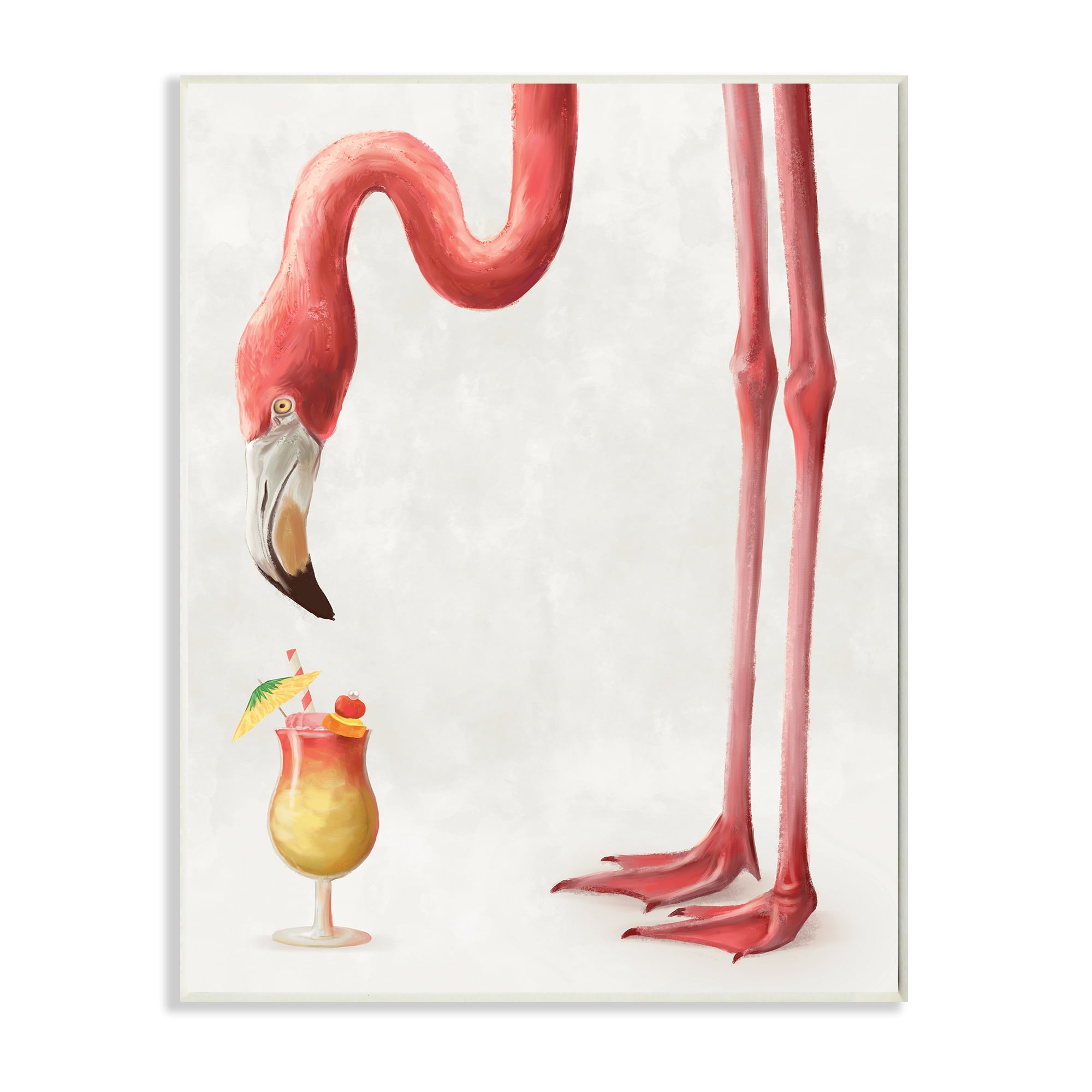 Stupell Industries Thirsty Pink Flamingo Mai Tai Tropical Cocktail Animals & Insects Painting Unframed Art Print Wall Art, 13 x 19