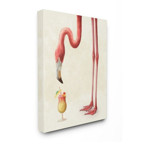 Stupell Industries Thirsty Pink Flamingo Tropical Long Leg Drink Humor Canvas Wall Art Design by Ziwei Li, 16" x 20"