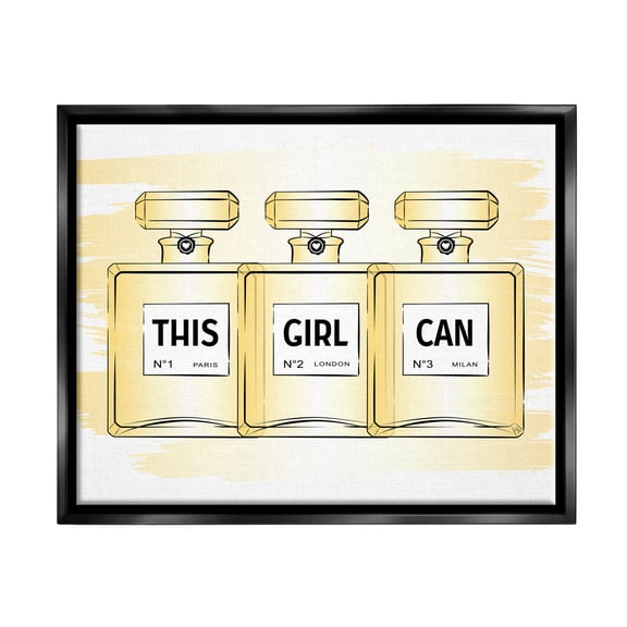 Stupell Industries This Girl Can Motivational Perfume Beauty & Fashion Painting Black Floater Framed Art Print Wall Art