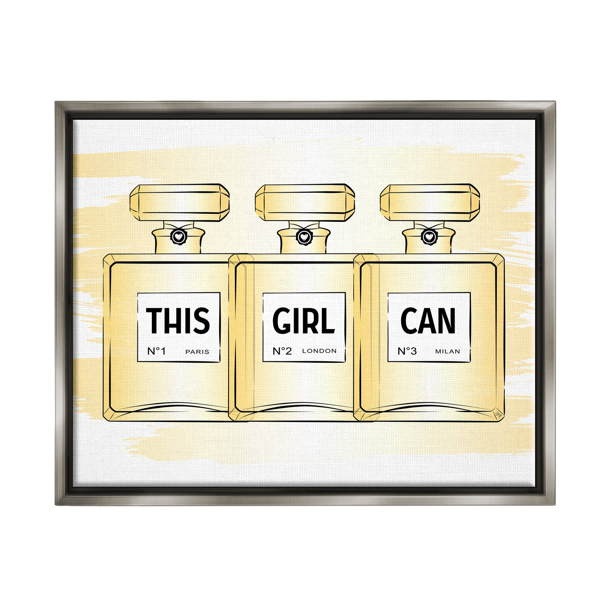 Stupell Industries This Girl Can Motivational Perfume Beauty & Fashion Painting Gray Floater Framed Art Print Wall Art