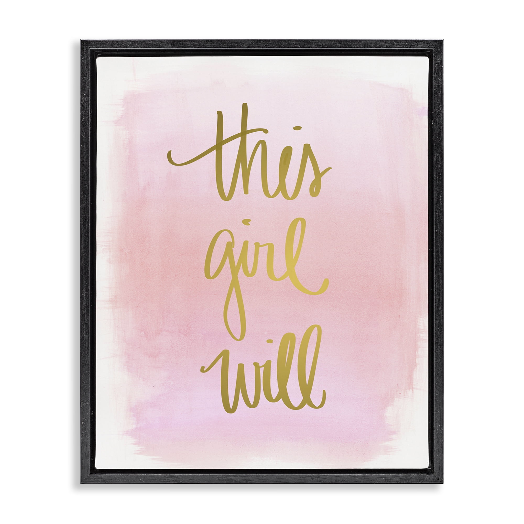 Stupell Industries This Girl Will on Pink Text & Numbers Painting Black Floater Framed Canvas Art Print Wall Art, 25 x 31