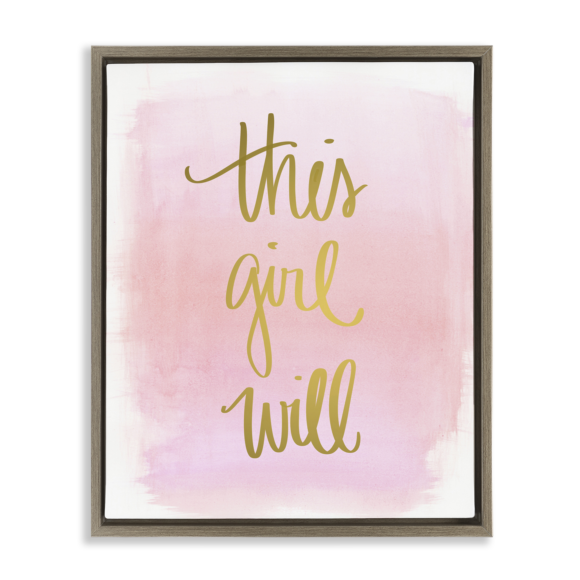 Stupell Industries This Girl Will on Pink Text & Numbers Painting Brown Floater Framed Canvas Art Print Wall Art, 17 x 21