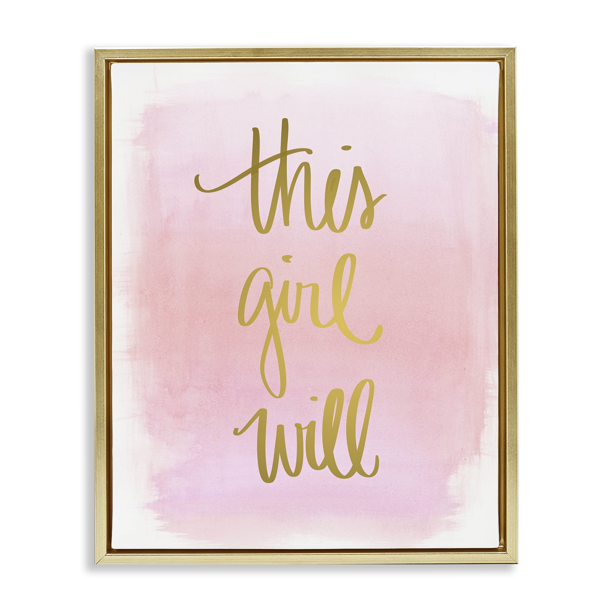 Stupell Industries This Girl Will on Pink Text & Numbers Painting Gold Floater Framed Canvas Art Print Wall Art, 25 x 31