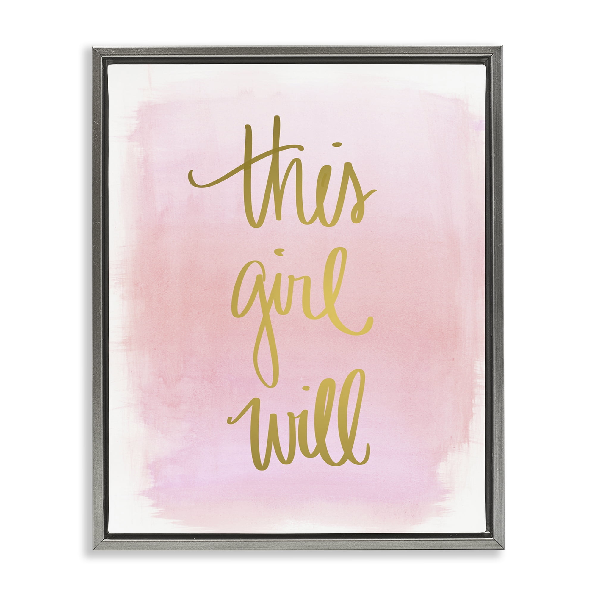 Stupell Industries This Girl Will on Pink Text & Numbers Painting Gray Floater Framed Canvas Art Print Wall Art, 17 x 21