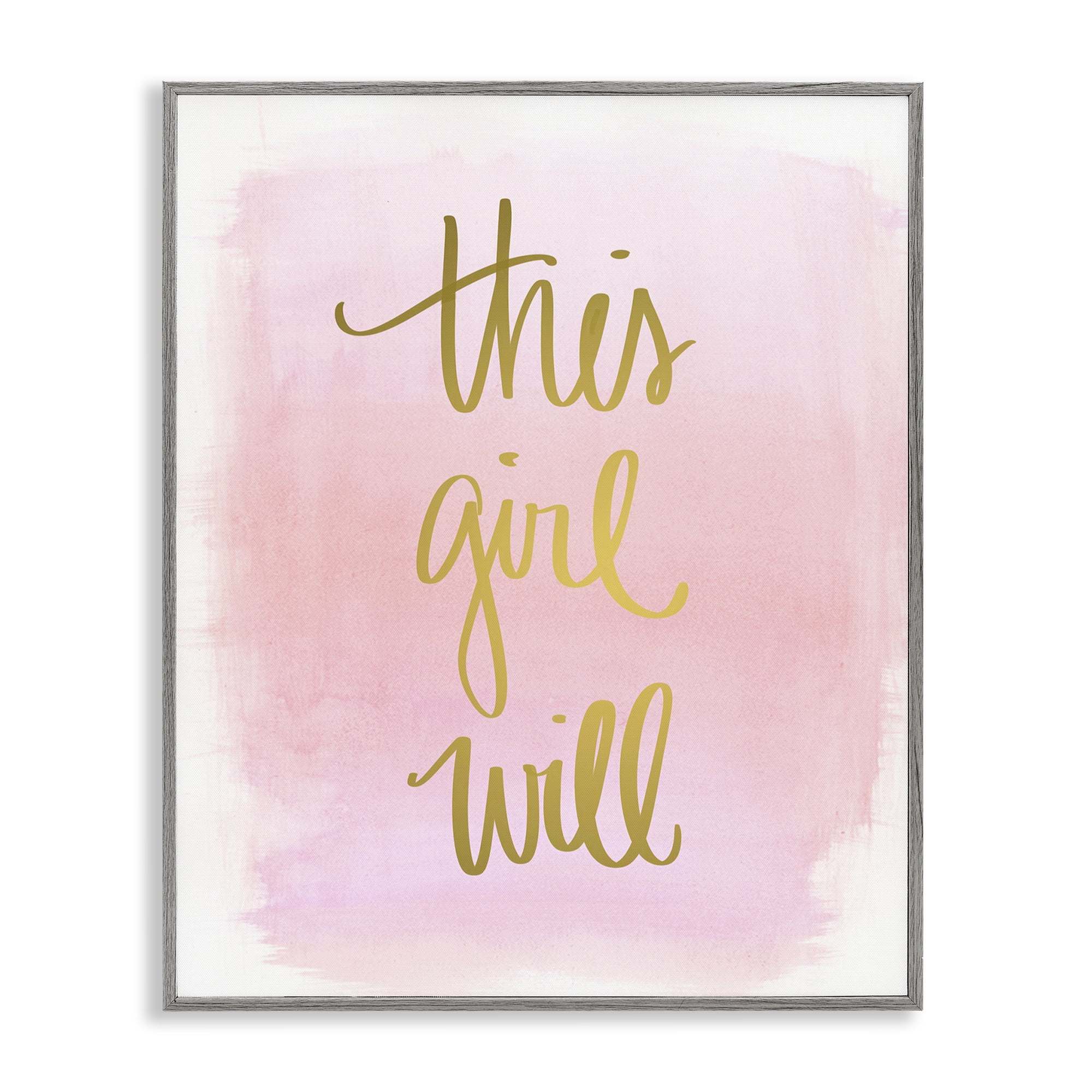 Stupell Industries This Girl Will on Pink Text & Numbers Painting Gray Framed Art Print Wall Art, 11 x 14