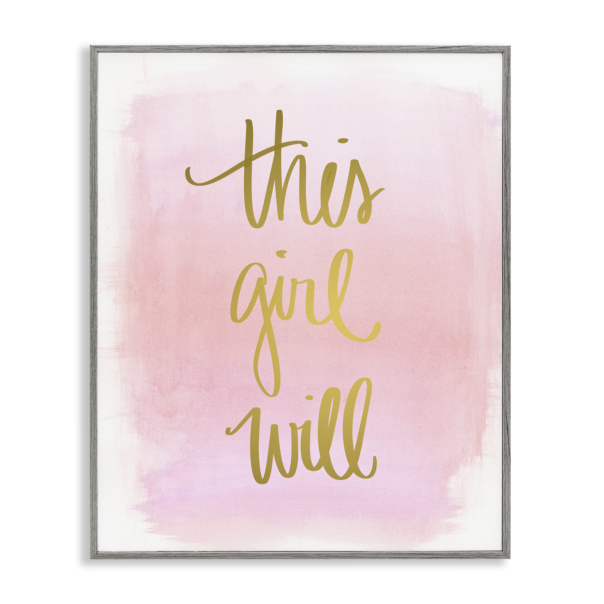 Stupell Industries This Girl Will on Pink Text & Numbers Painting Gray Framed Art Print Wall Art, 24 x 30