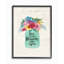 Stupell Industries This Is Our Happily Ever After Flowers Jar White Wood Novelty Painting Black Framed Art Print Wall Art, 16 x 20