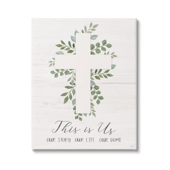 Stupell Industries This Is Us Botanical Cross Symbol Religious Painting Gallery Wrapped Canvas Print Wall Art