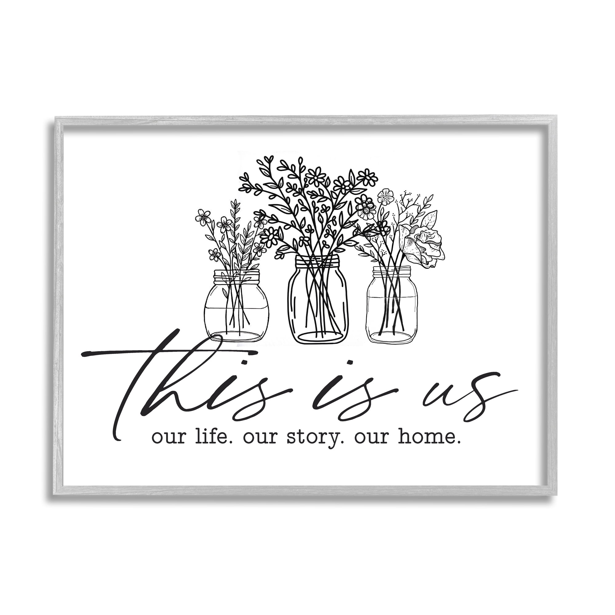 Stupell Industries This Is Us Family Cottage Florals Herbs Bouquet Graphic Art Gray Framed Art Print Wall Art, Design by Lettered and Lined