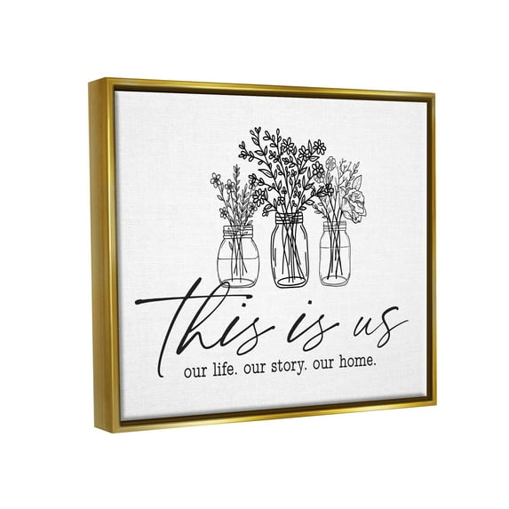 Stupell Industries This Is Us Family Cottage Florals Herbs Bouquet Graphic Art Metallic Gold Floating Framed Canvas Print Wall Art, Design by Lettered and Lined