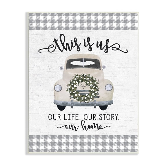 Stupell Industries This Is Us Home Phrase Farmhouse Truck Plaid, 13 x 19,Design by Letter and Lined