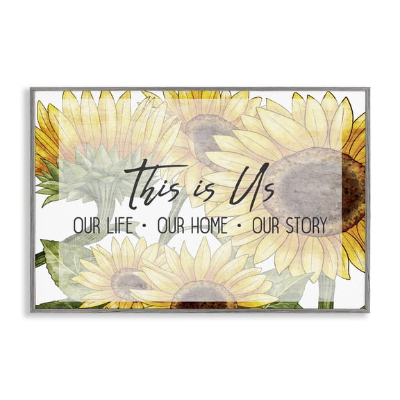 Stupell Industries This Is Us Sunflowers Quotes and Sayings Painting Gray Framed Art Print Wall Art, 24 x 16