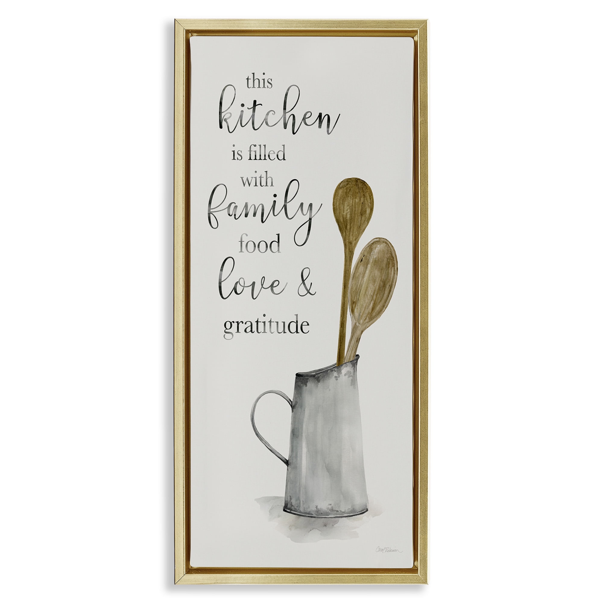 Stupell Industries This Kitchen Family Phrase Food & Beverage Painting Gold Floater Framed Canvas Art Print Wall Art, 15 x 31