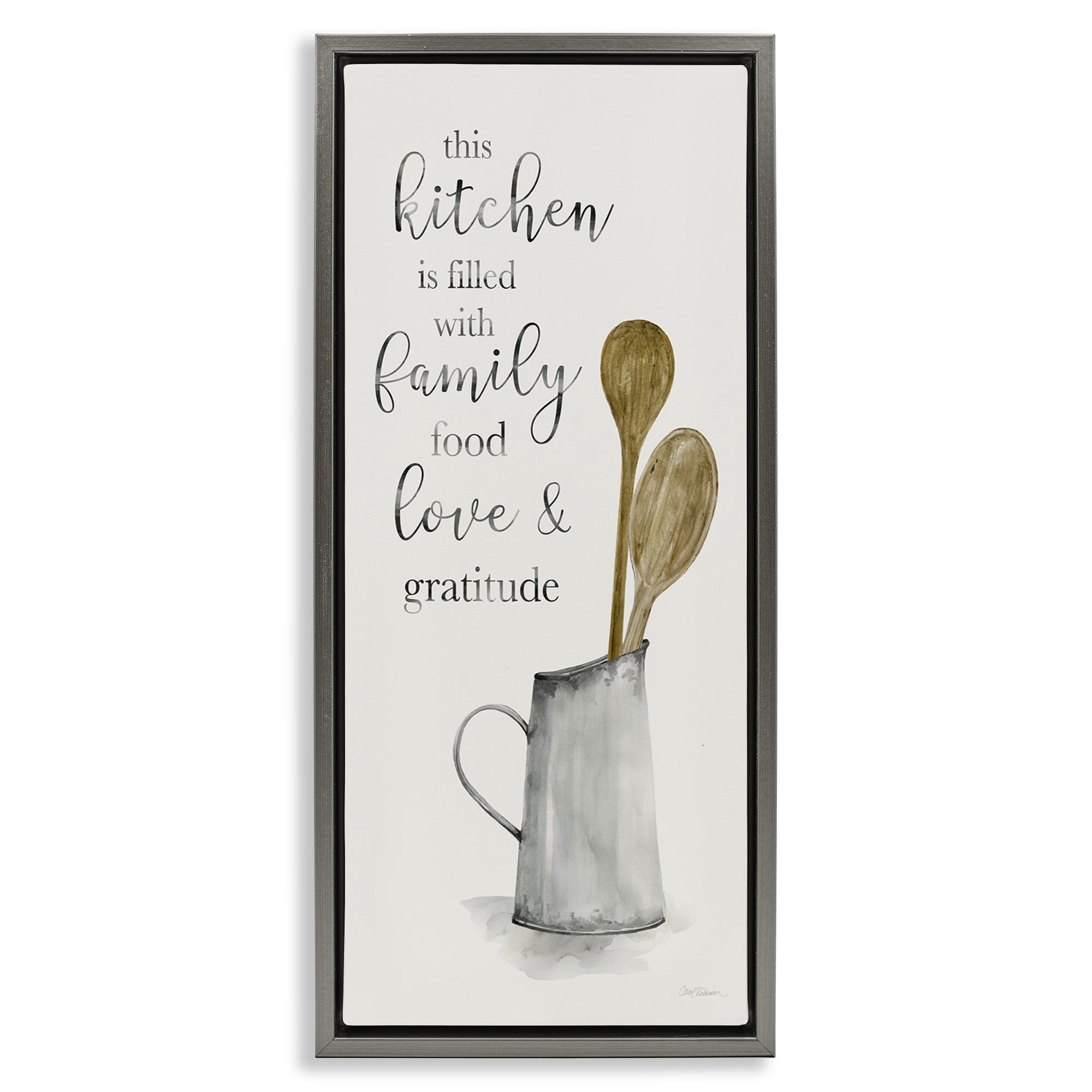 Stupell Industries This Kitchen Family Phrase Food & Beverage Painting Gray Floater Framed Canvas Art Print Wall Art, 15 x 31