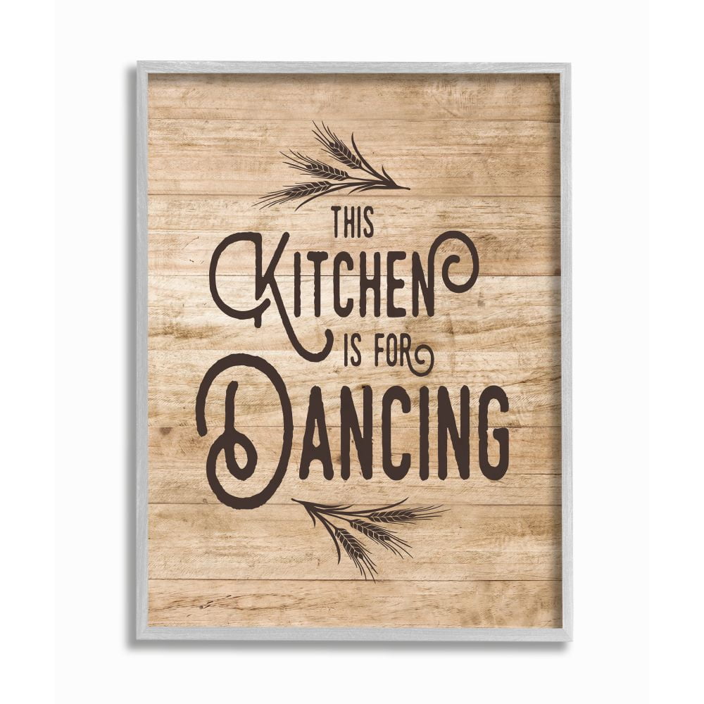 Stupell Industries This Kitchen Is For Dancing Distressed Wood Typography Graphic Art Gray Framed Art Print Wall Art, 11x14, by Lettered and Lined
