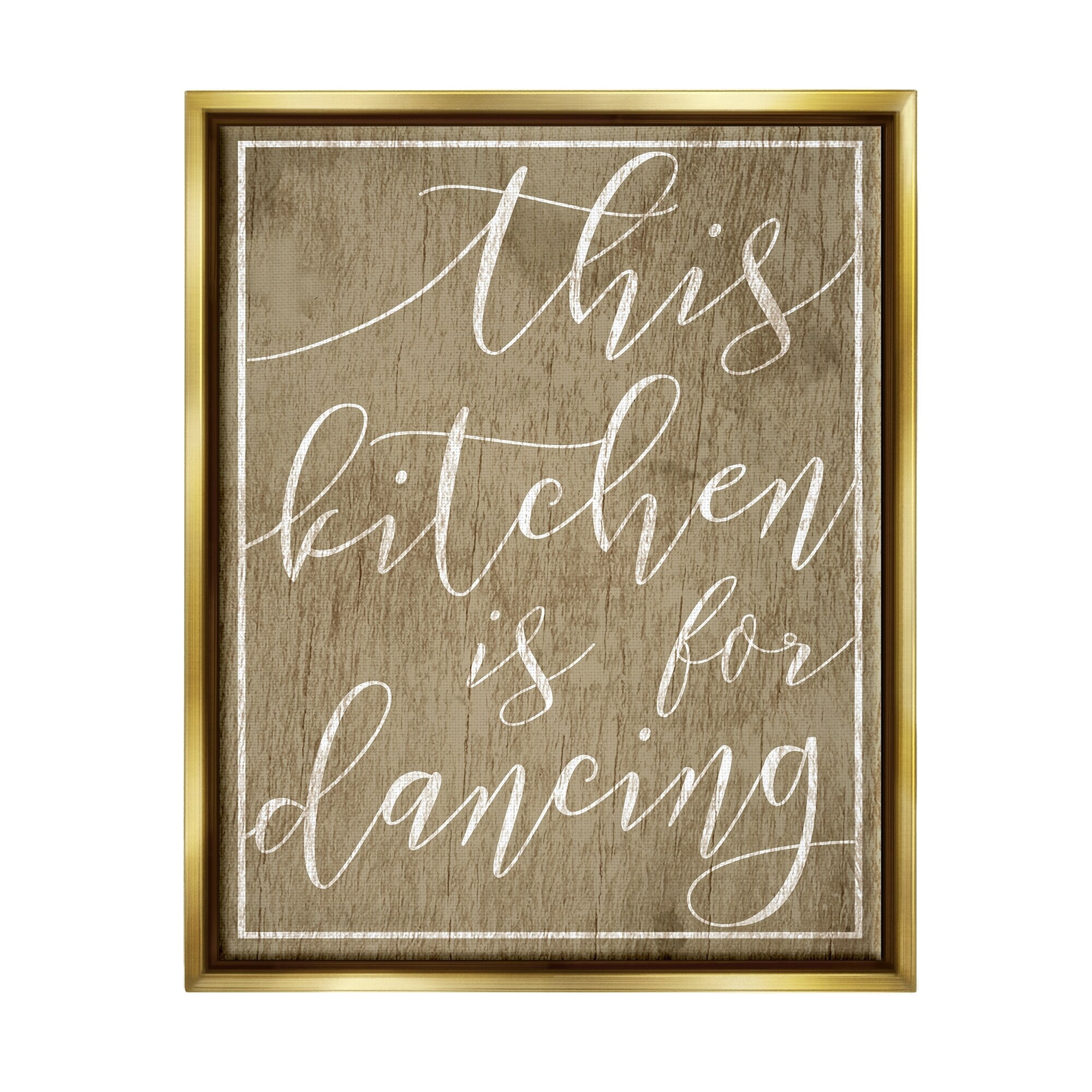 Stupell Industries This Kitchen is For Dancing Metallic Gold Framed Floating Canvas Wall Art, 16x20, by Daphne Polselli