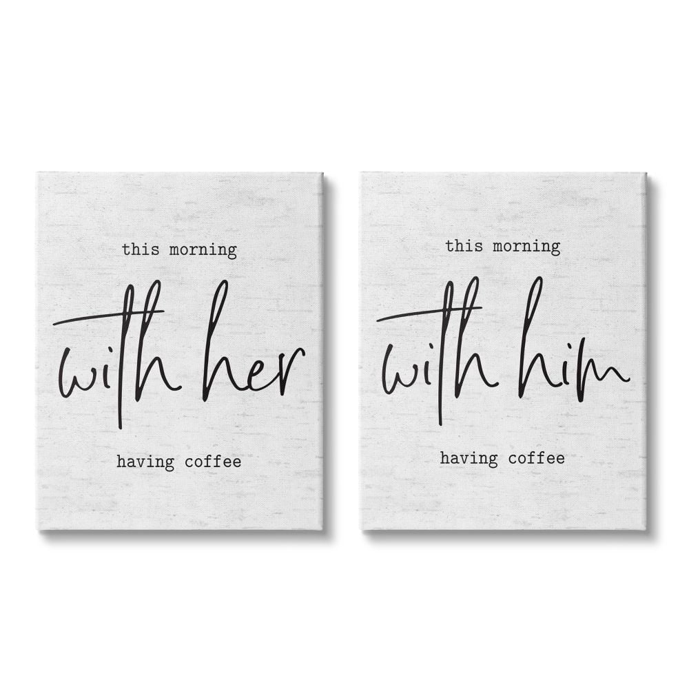 Stupell Industries This Morning With Him and Her Romantic Couple Phrase Canvas Wall Art Design by Lettered and Lined, 2 Piece, 16" x 20"