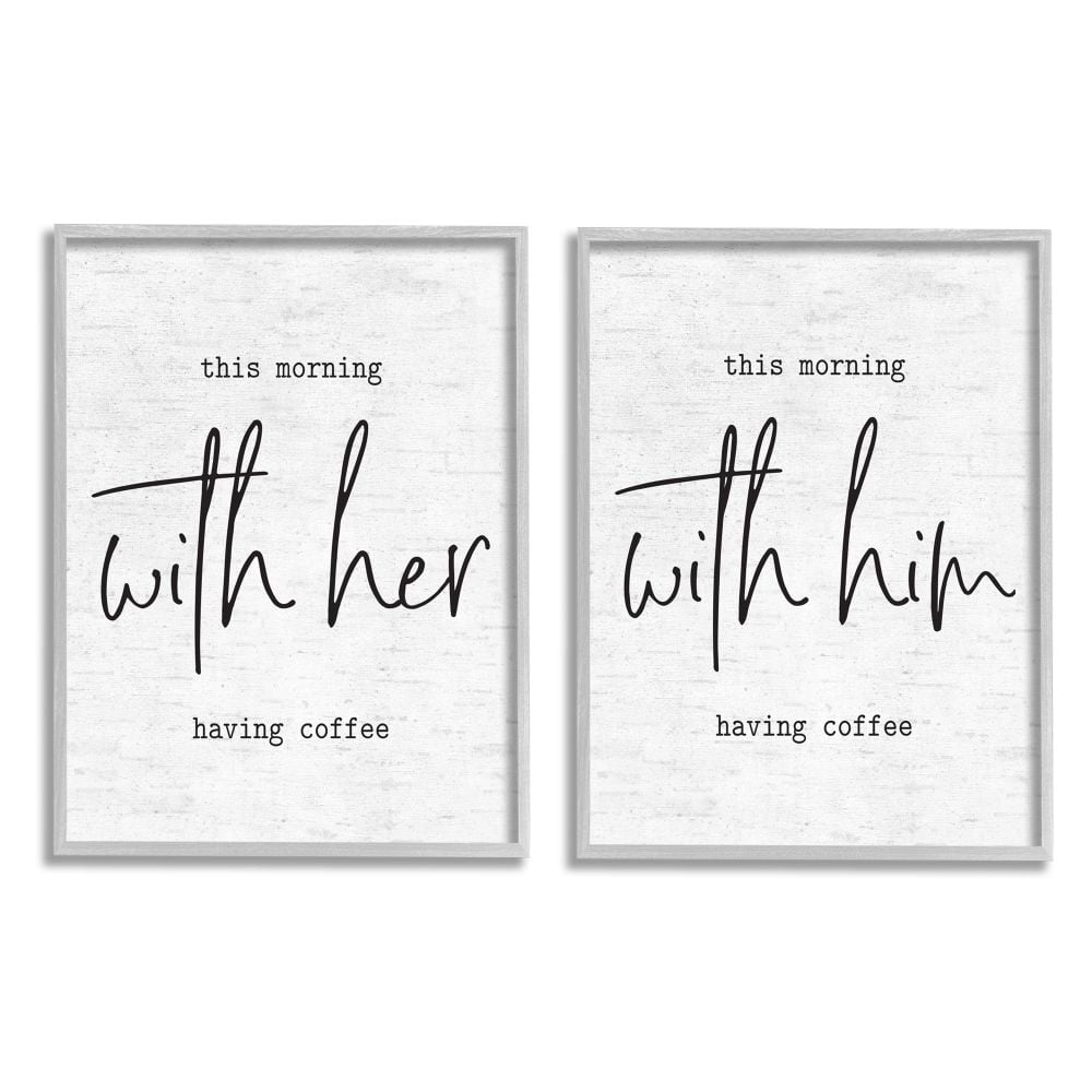 Stupell Industries This Morning With Him and Her Romantic Couple Phrase Framed Wall Art Design by Lettered and Lined, 2 Piece, 16" x 20", Gray Framed