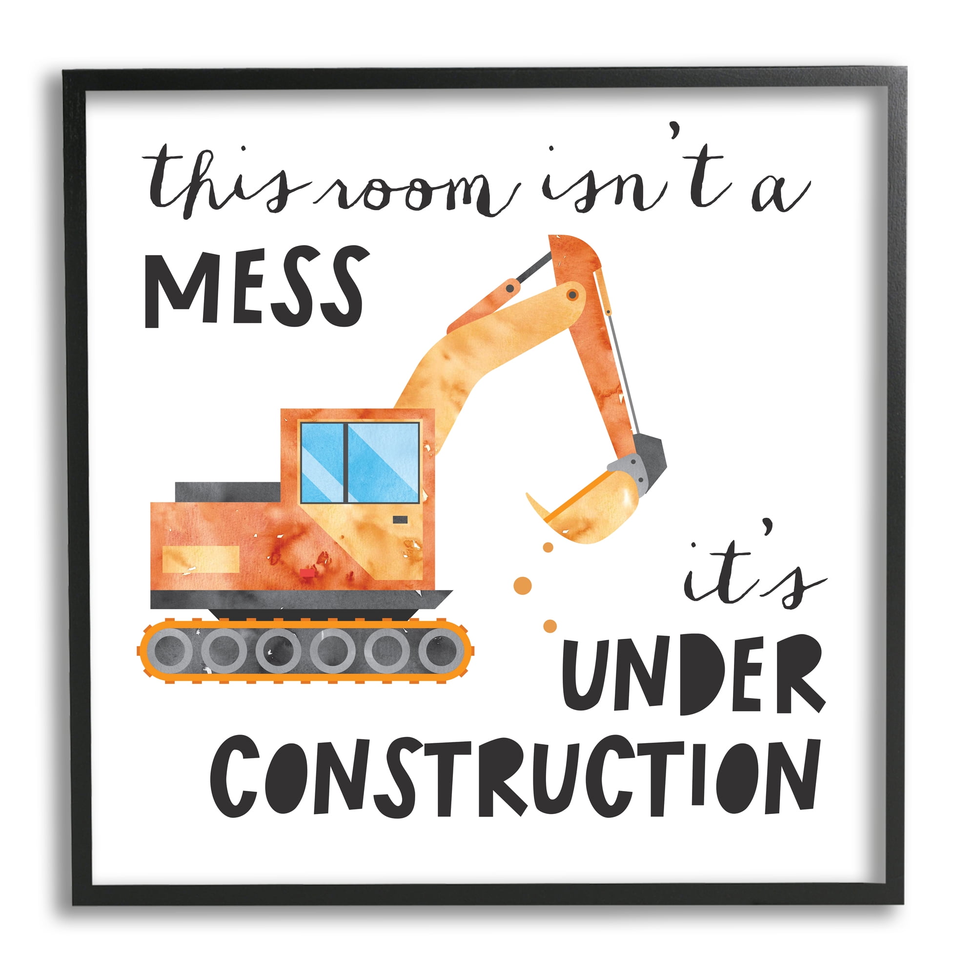 Stupell Industries This Room is Under Construction Kids' Room Sign Transportation Painting Black Framed Art Print Wall Art, 12 x 12