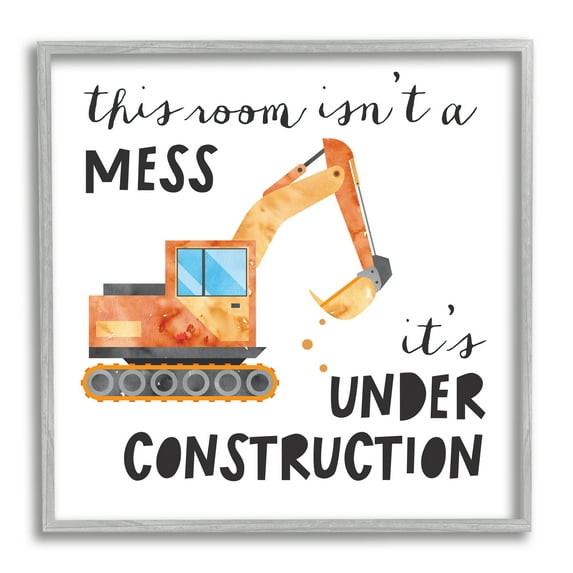 Stupell Industries This Room is Under Construction Kids' Room Sign Transportation Painting Gray Framed Art Print Wall Art, 12 x 12