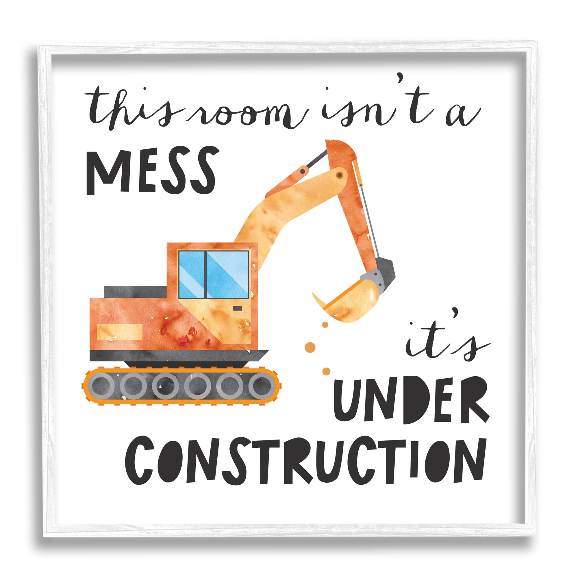 Stupell Industries This Room is Under Construction Kids' Room Sign Transportation Painting White Framed Art Print Wall Art, 24 x 24
