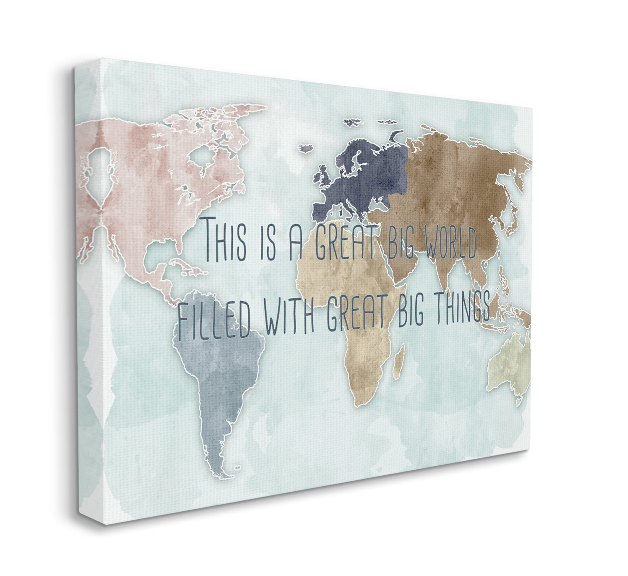 Stupell Industries This is a Great Big World Phrase Map of Continents Canvas Wall Art, 16 x 20, Design by Ziwei Li