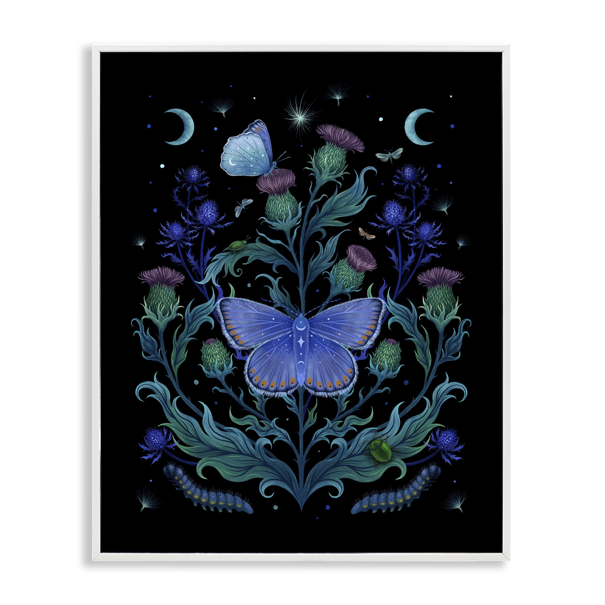 Stupell Industries Thistles & Insects at Night White Framed Giclee Art, design by Episodic Drawings