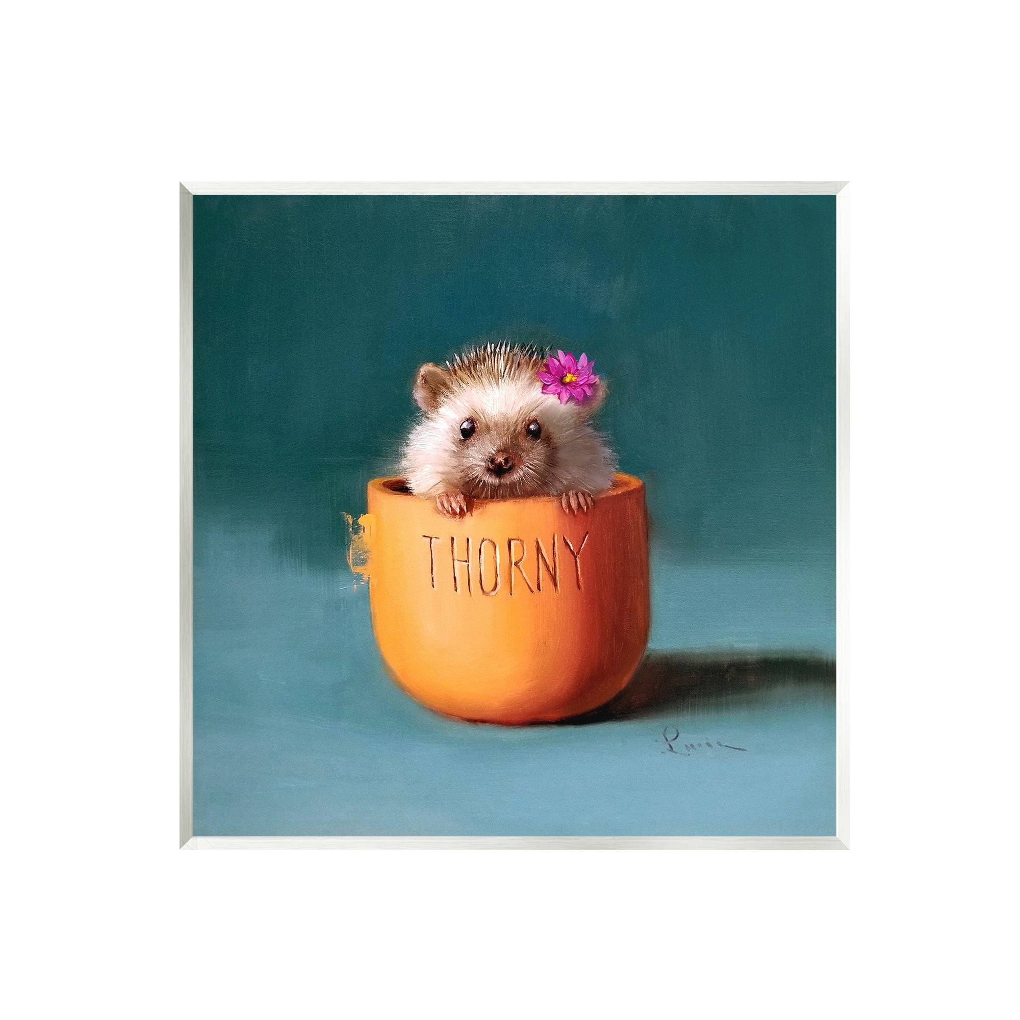 Stupell Industries Thorny Hedgehog Peeking Pink Daisy Flower Accent Painting Unframed Art Print Wall Art, Design by Lucia Heffernan