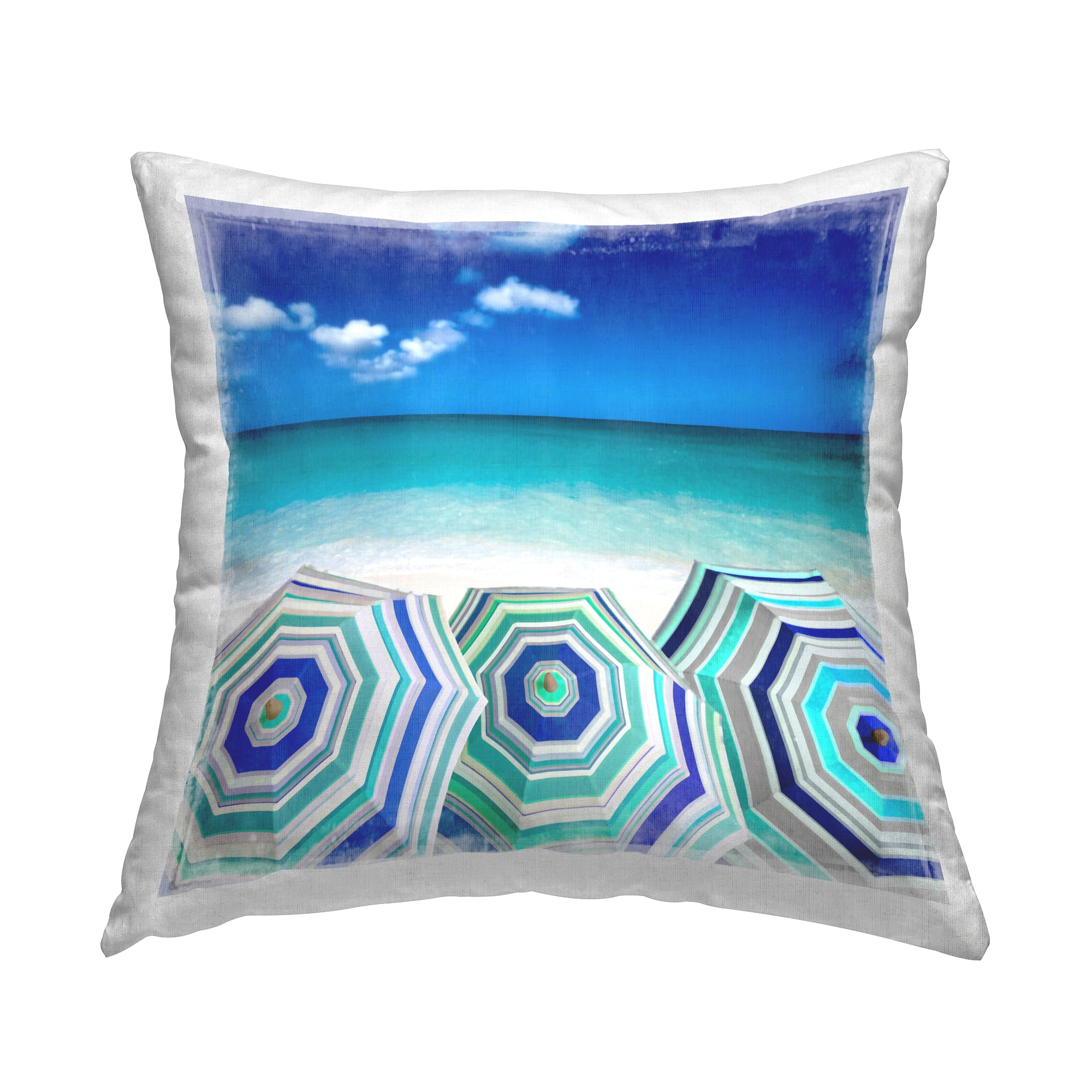 Stupell Industries Three Beach Umbrellas View Decorative Printed Throw Pillow Design by Charlie Carter.