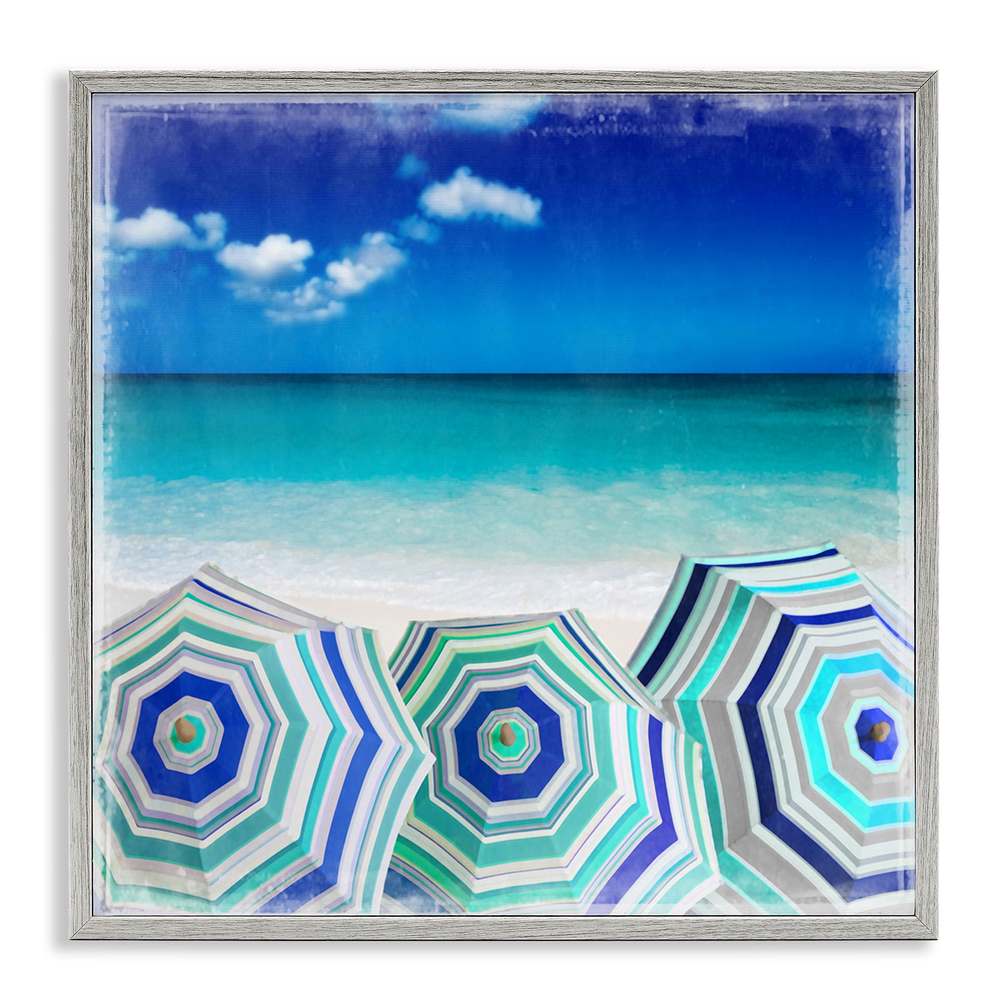 Stupell Industries Three Beach Umbrellas View Nautical & Beach Painting Gray Framed Art Print Wall Art, 17 x 17