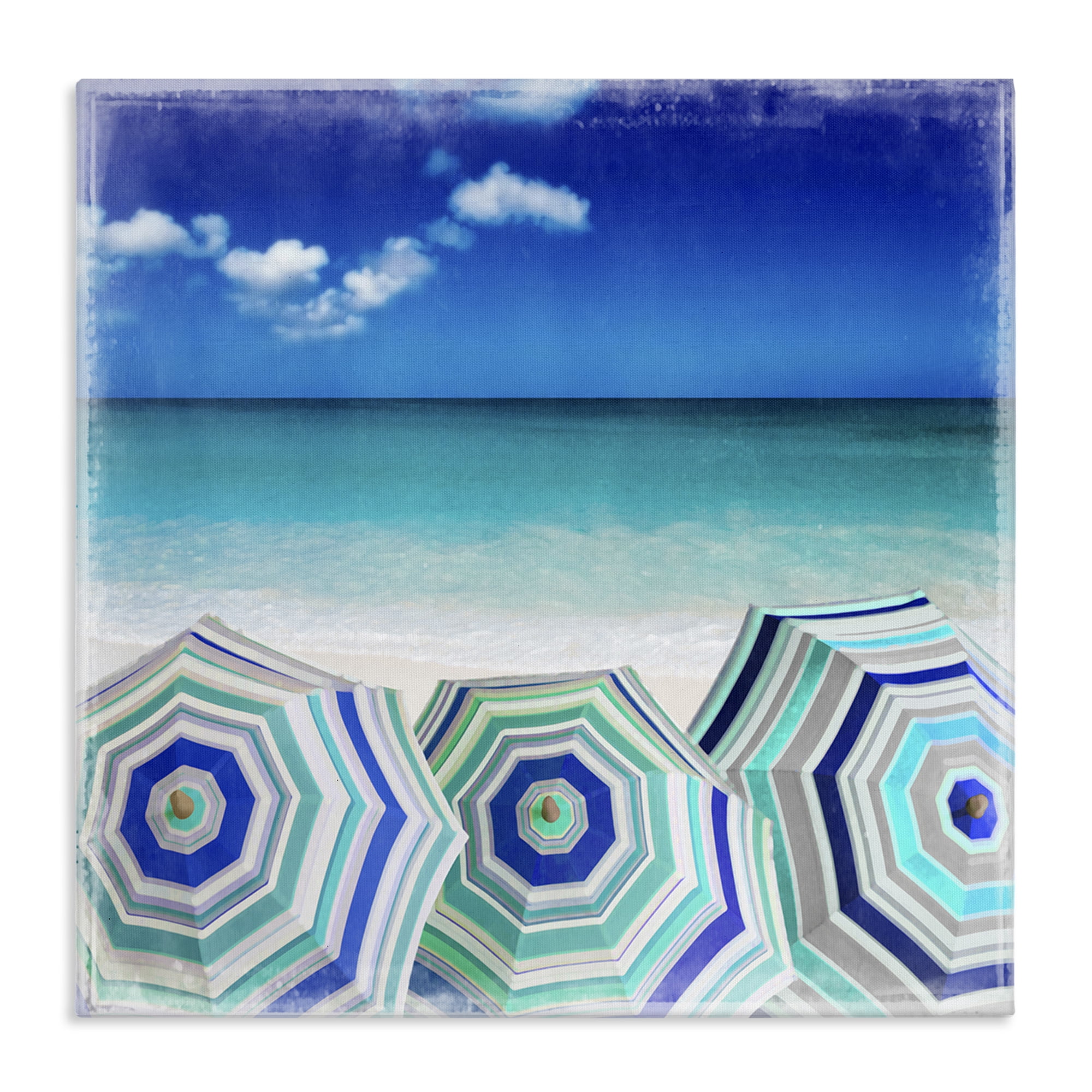 Stupell Industries Three Beach Umbrellas View Nautical & Beach Painting Wrapped Canvas Art Print Wall Art, 30 x 30