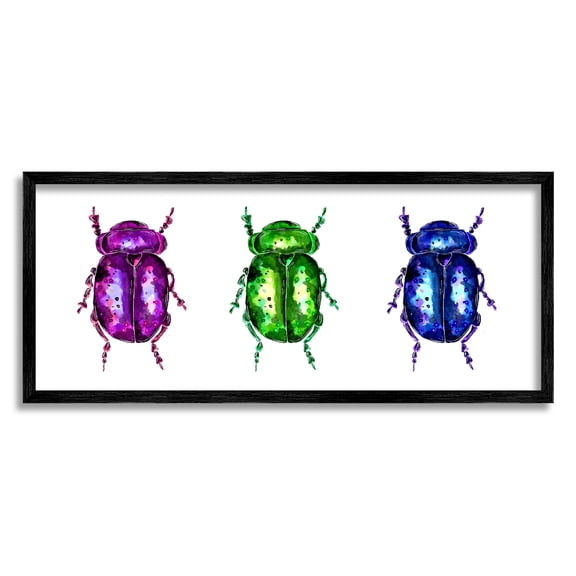 Stupell Industries Three Beetle Bugs Animals & Insects Painting Black Framed Art Print Wall Art, 30 x 13