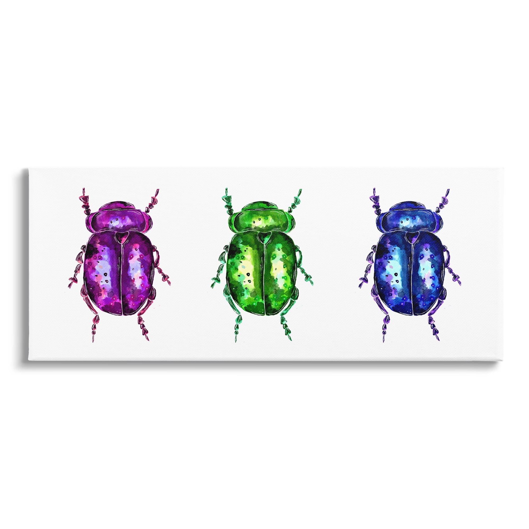 Stupell Industries Three Beetle Bugs Animals & Insects Painting Gallery Wrapped Canvas Print Wall Art, 24 x 10