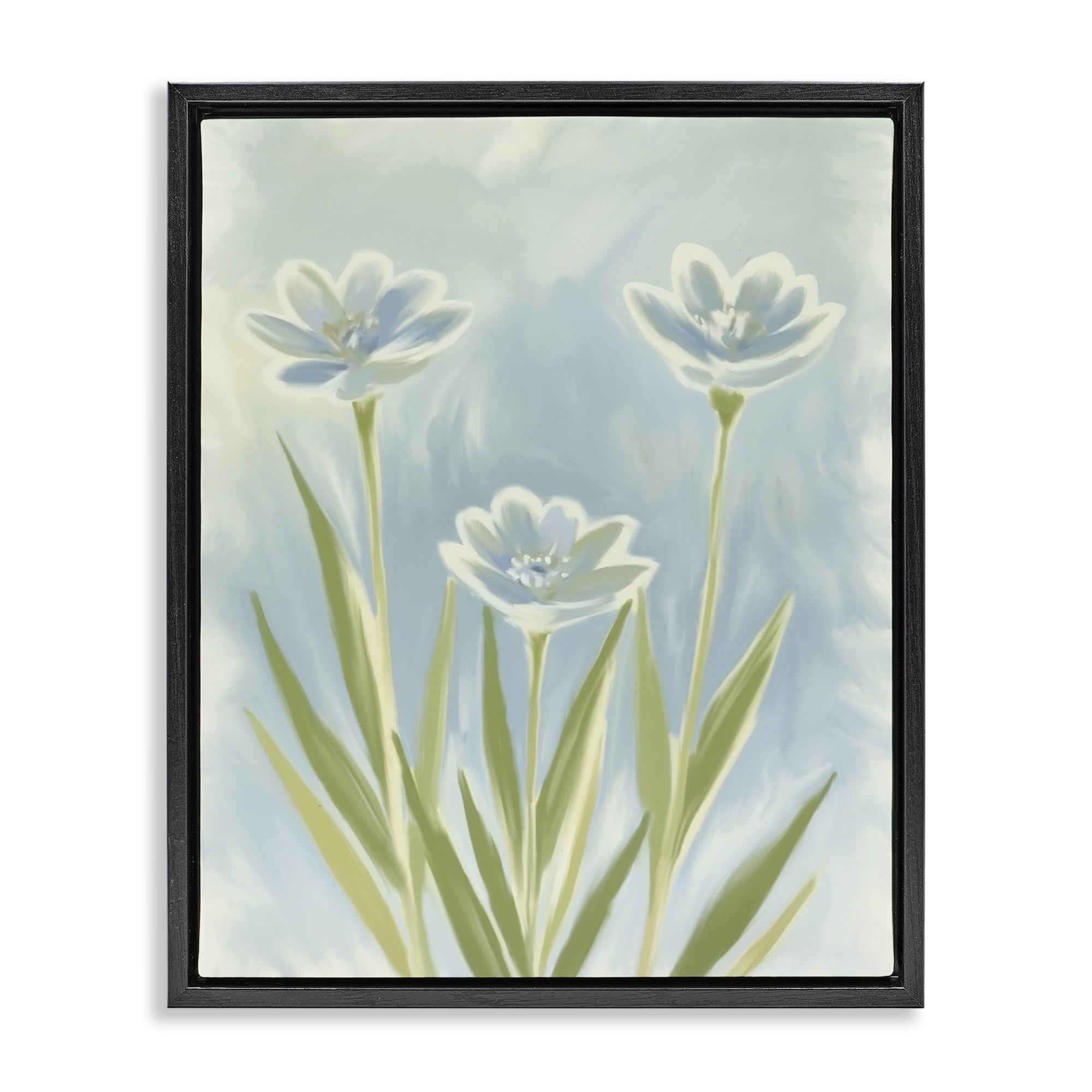 Stupell Industries Three Blue Petals Black Framed Floater Canvas Wall Art, design by Kim Allen