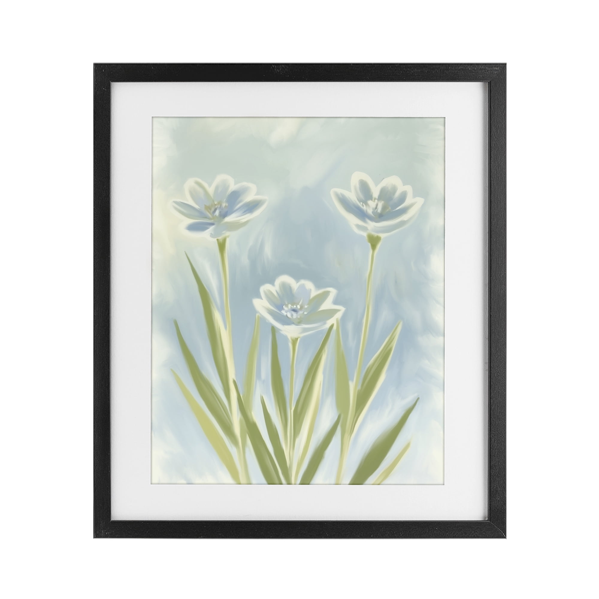 Stupell Industries Three Blue Petals Black Framed Print Under Glass, design by Kim Allen