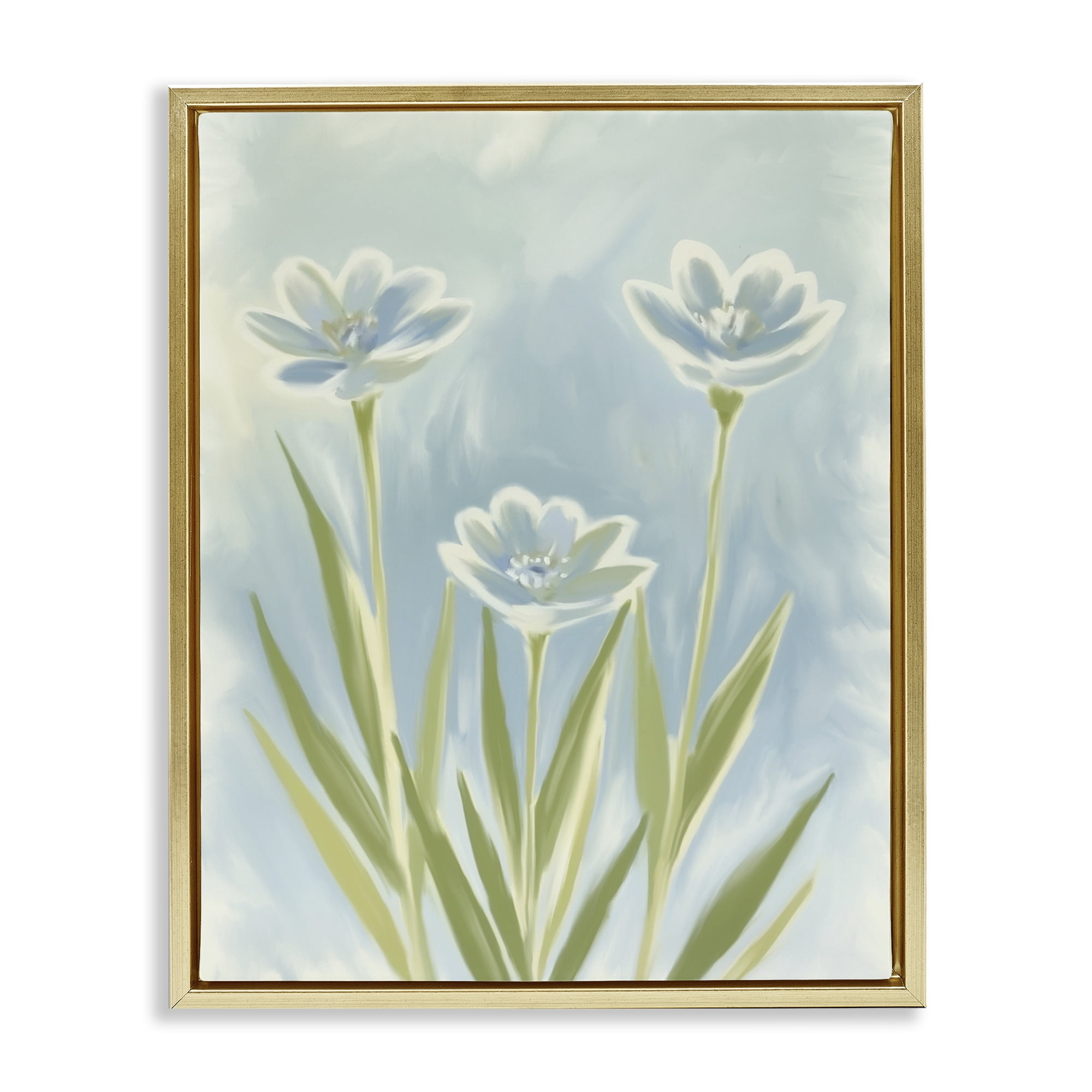 Stupell Industries Three Blue Petals Gold Framed Floater Canvas Wall Art, design by Kim Allen