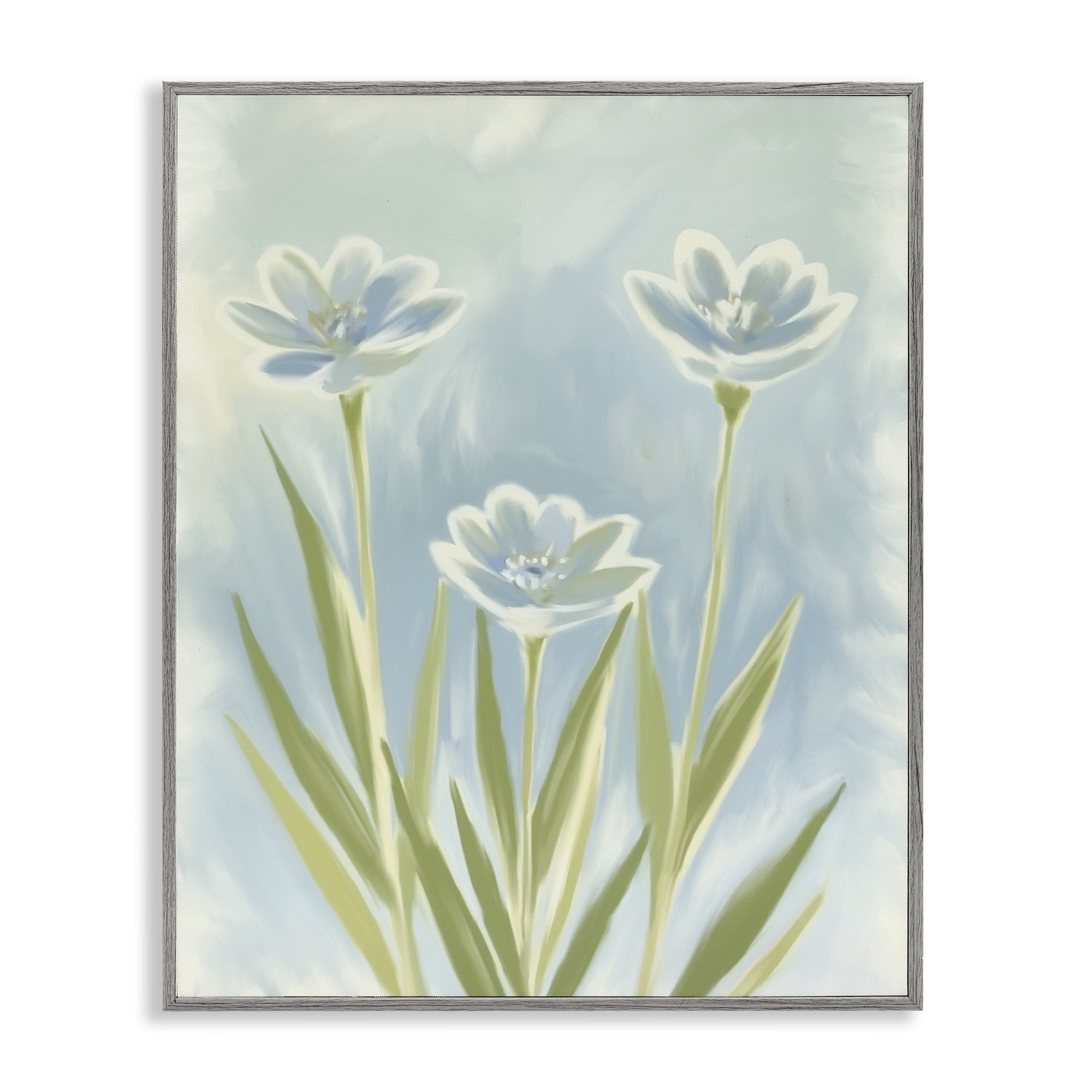 Stupell Industries Three Blue Petals Gray Framed Giclee Art, design by Kim Allen