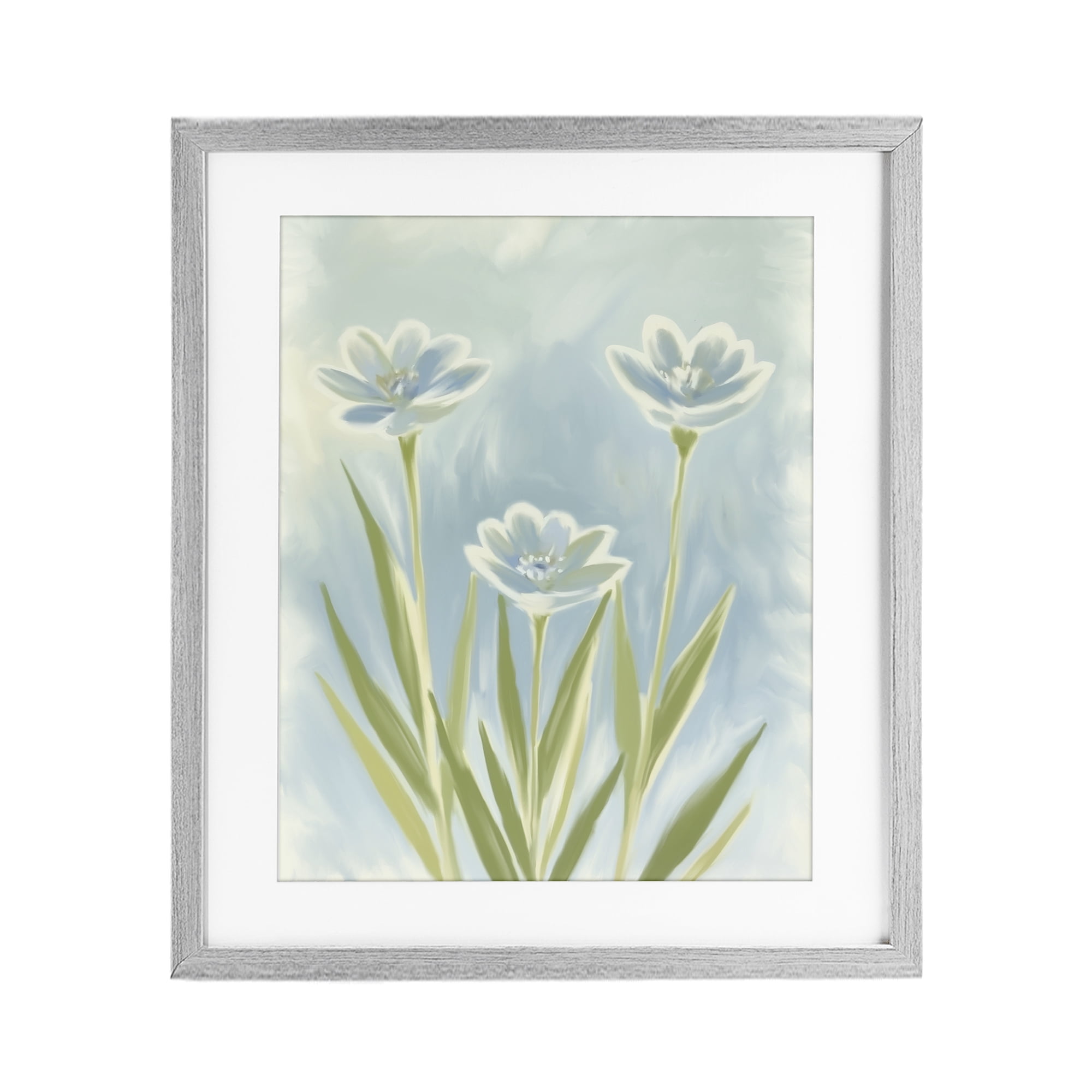 Stupell Industries Three Blue Petals Gray Framed Print Under Glass, design by Kim Allen
