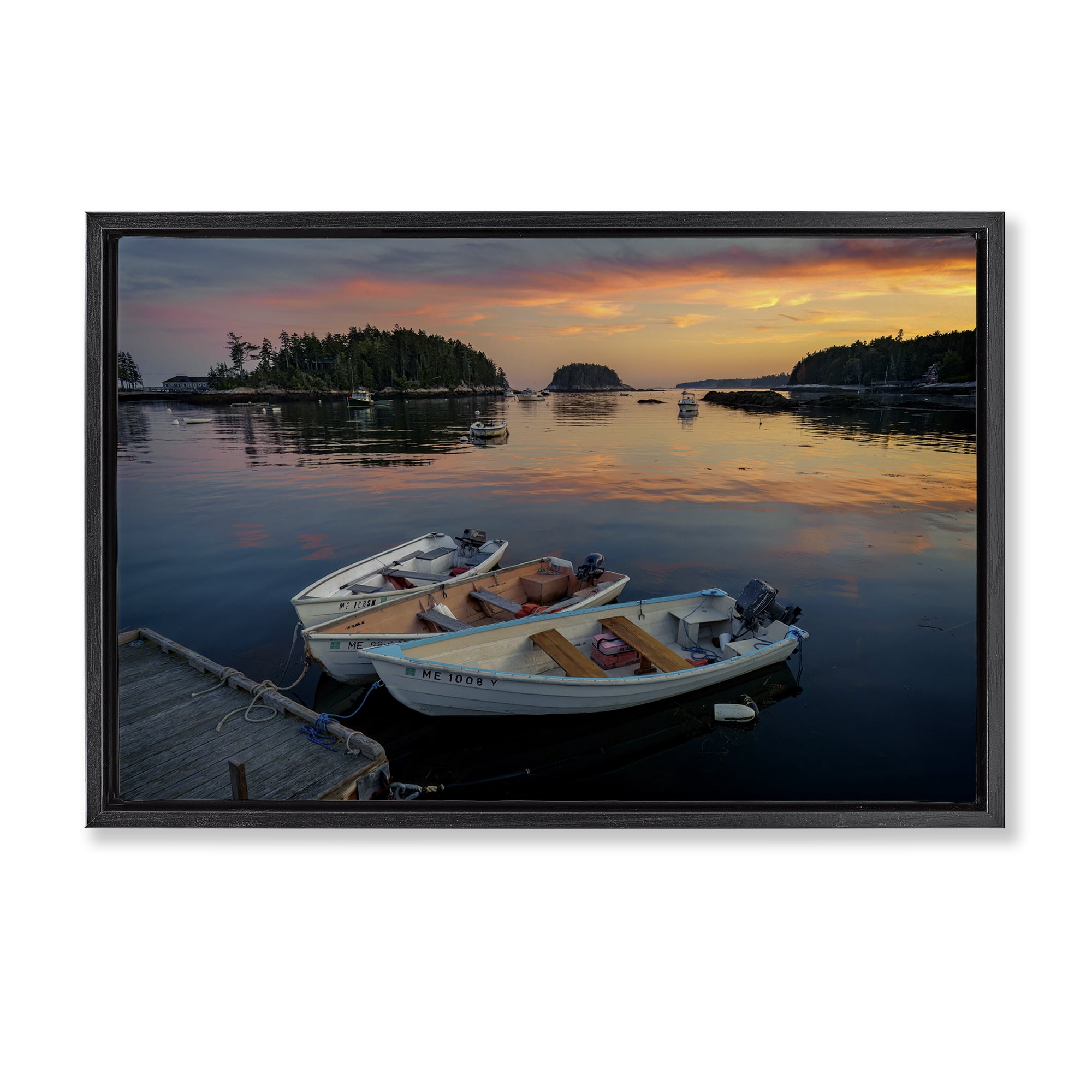Stupell Industries Three Boats at Sunset Nautical & Beach Photography Black Floater Framed Canvas Art Print Wall Art, 31 x 21