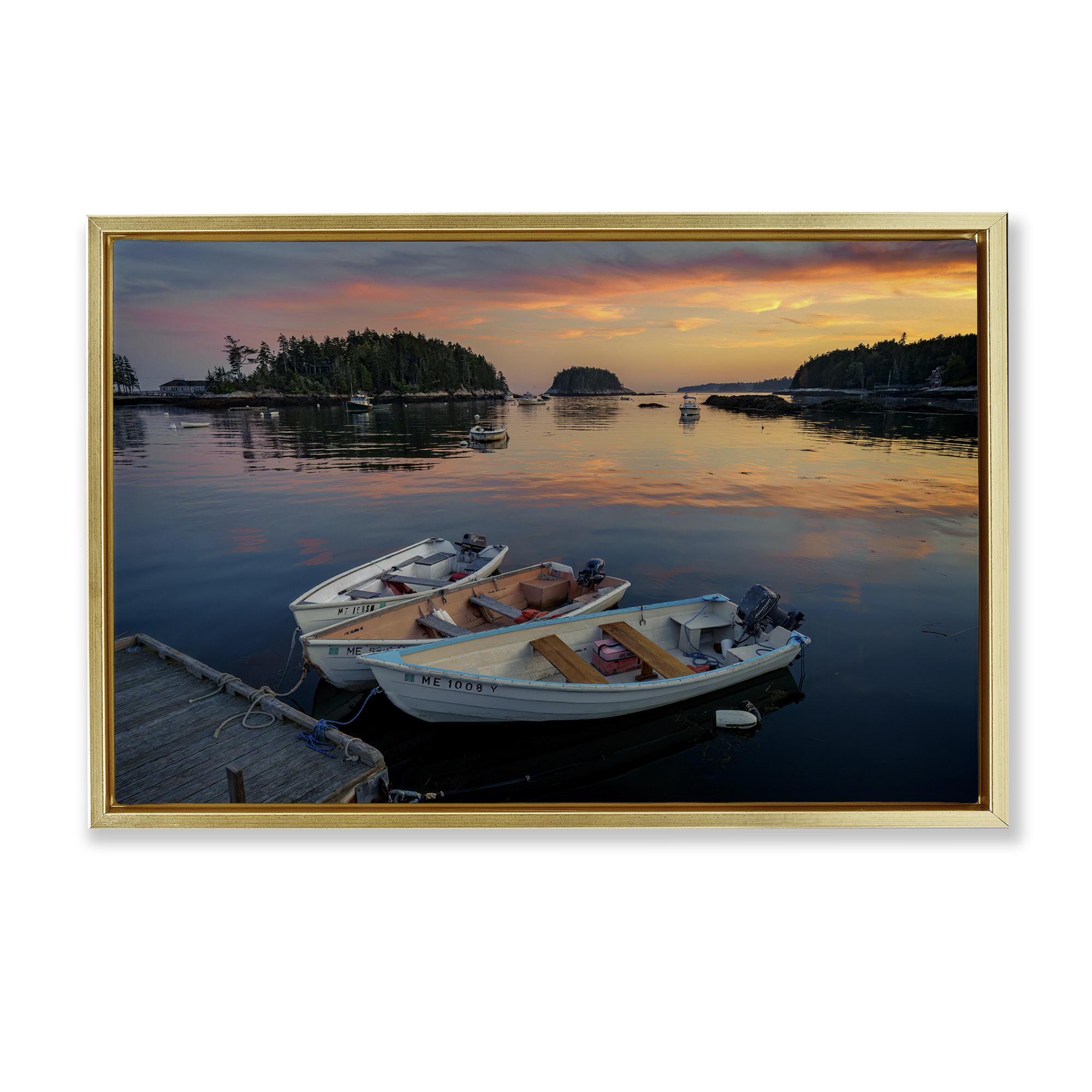 Stupell Industries Three Boats at Sunset Nautical & Beach Photography Gold Floater Framed Canvas Art Print Wall Art, 25 x 17