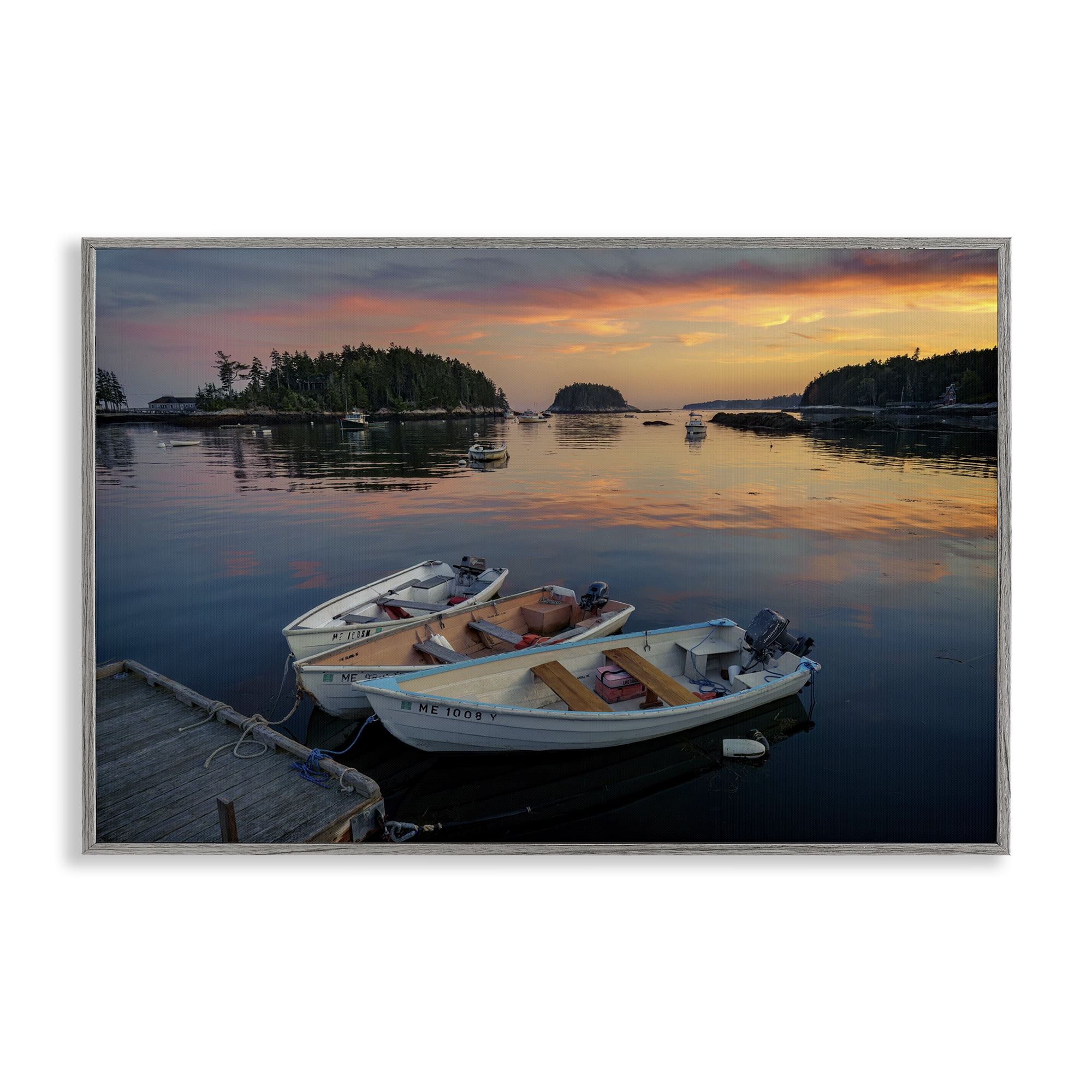 Stupell Industries Three Boats at Sunset Nautical & Beach Photography Gray Framed Art Print Wall Art, 30 x 20