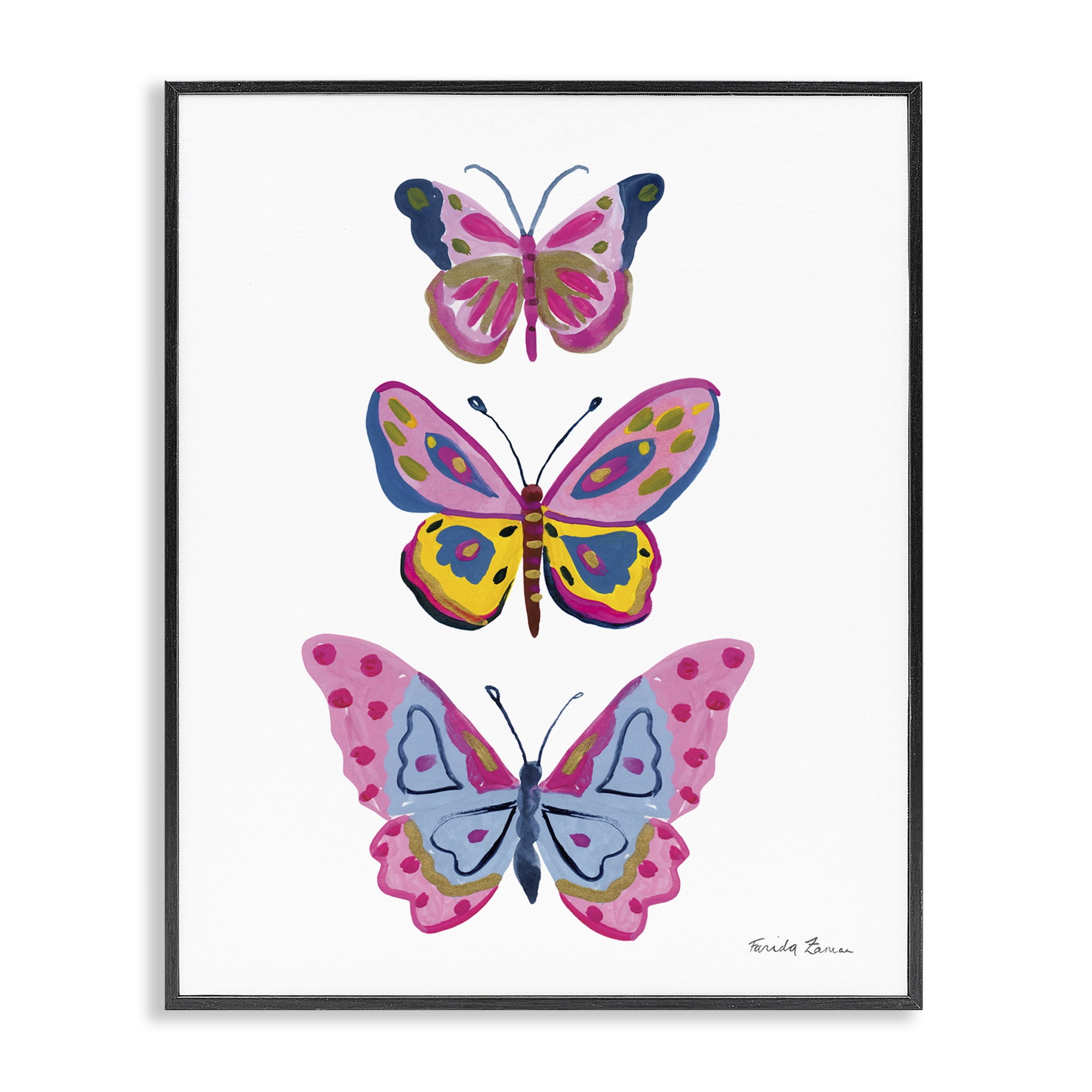 Stupell Industries Three Butterfly Trio Insects Painting Black Framed Art Print Wall Art, 16 x 20