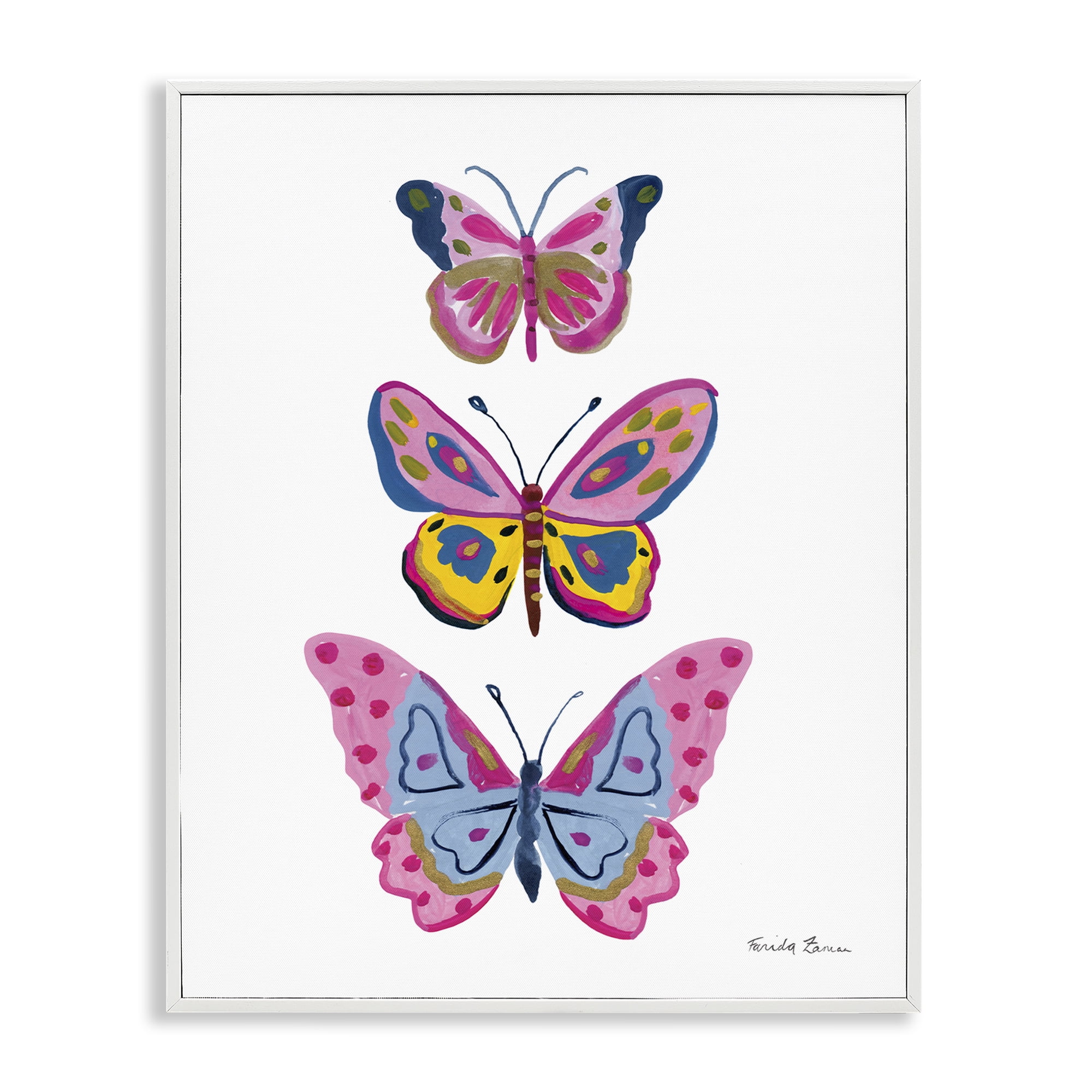Stupell Industries Three Butterfly Trio Insects Painting White Framed Art Print Wall Art, 16 x 20