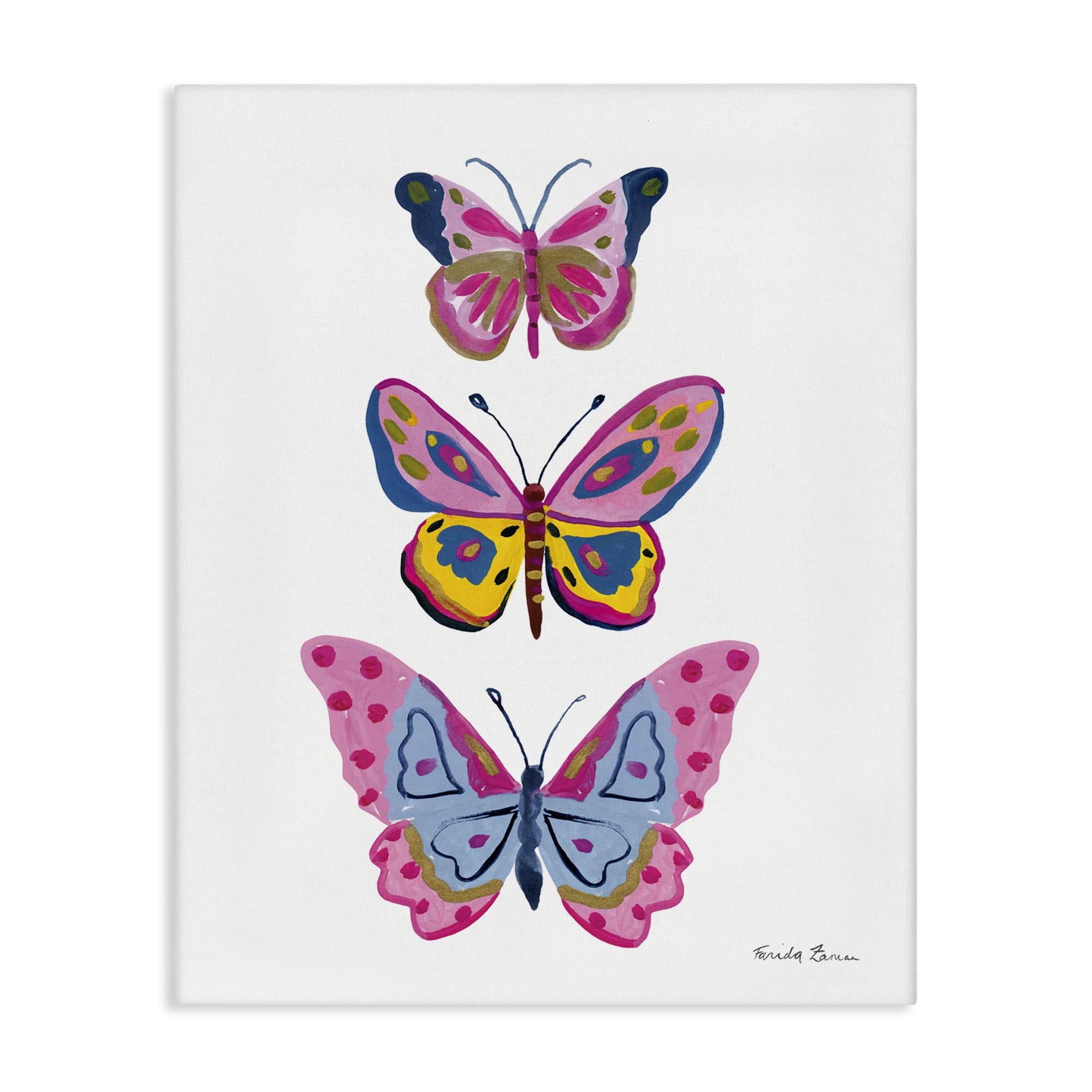 Stupell Industries Three Butterfly Trio Insects Painting Wrapped Canvas Art Print Wall Art, 16 x 20