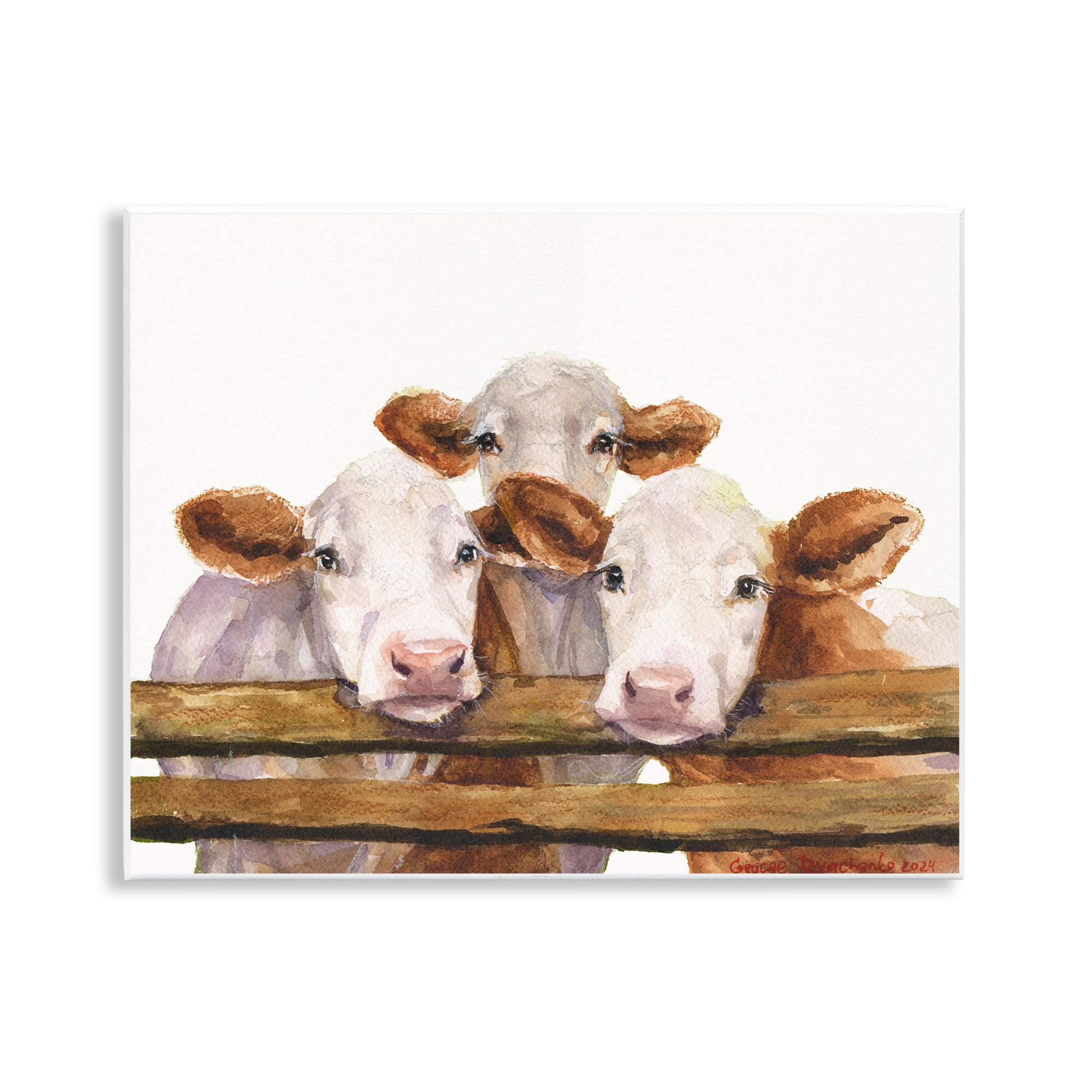 Stupell Industries Three Cow Friends Animals Painting Unframed Art Print Wall Art, 14 x 11
