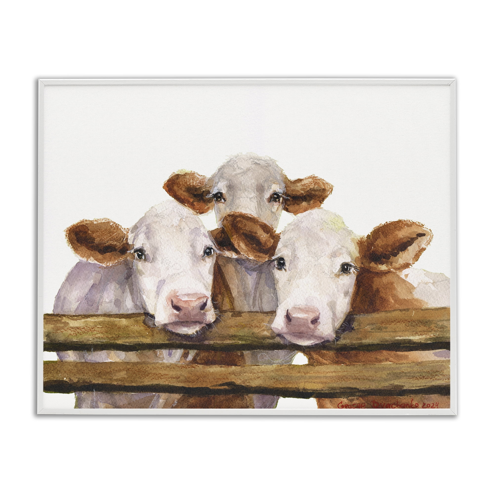 Stupell Industries Three Cow Friends Animals Painting White Framed Art Print Wall Art, 30 x 24