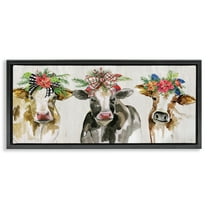Stupell Industries Three Cows Seasonal Floral Crowns Animals & Insects Painting Black Floater Framed Canvas Art Print Wall Art, 25 x 11
